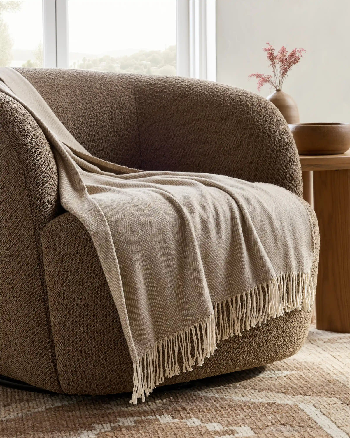 Lightweight Italian Cotton Herringbone Throw