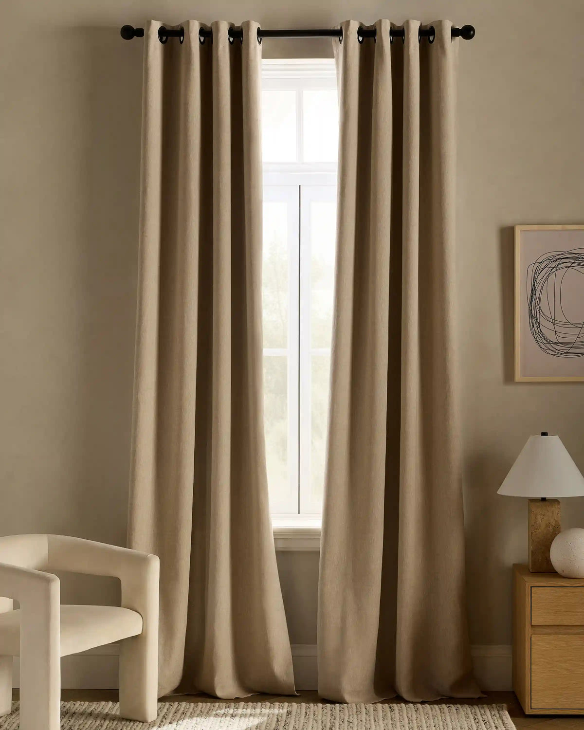 European Linen Grommet Room Darkening Curtain - Single Panel