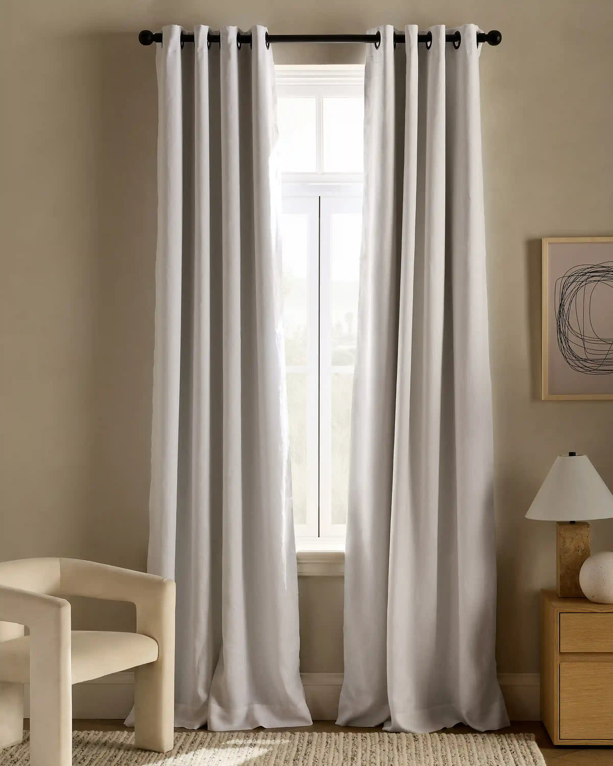 European Linen Grommet Room Darkening Curtain - Single Panel