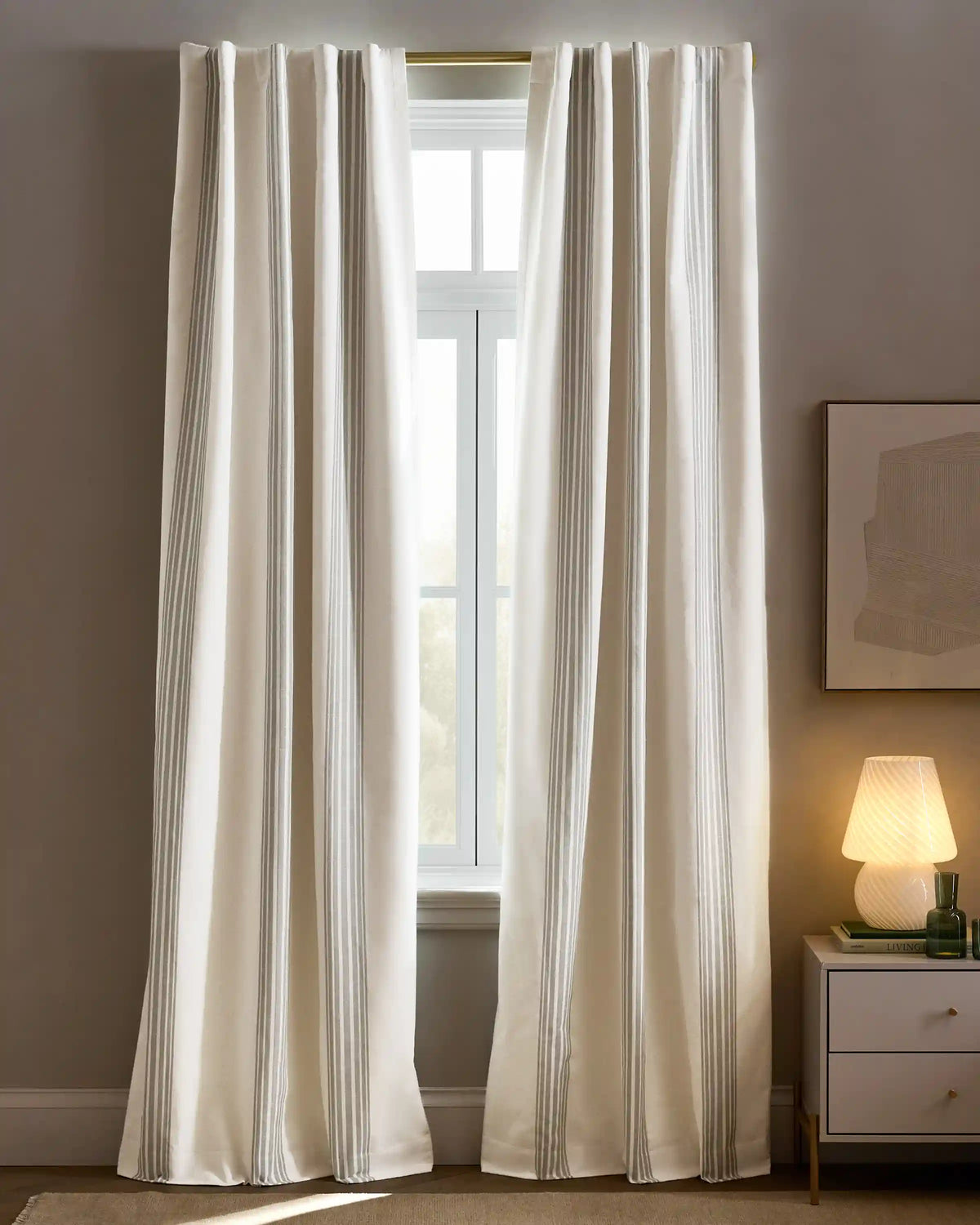 Coastal Stripe Linen Cotton True Blackout Curtain - Single Panel