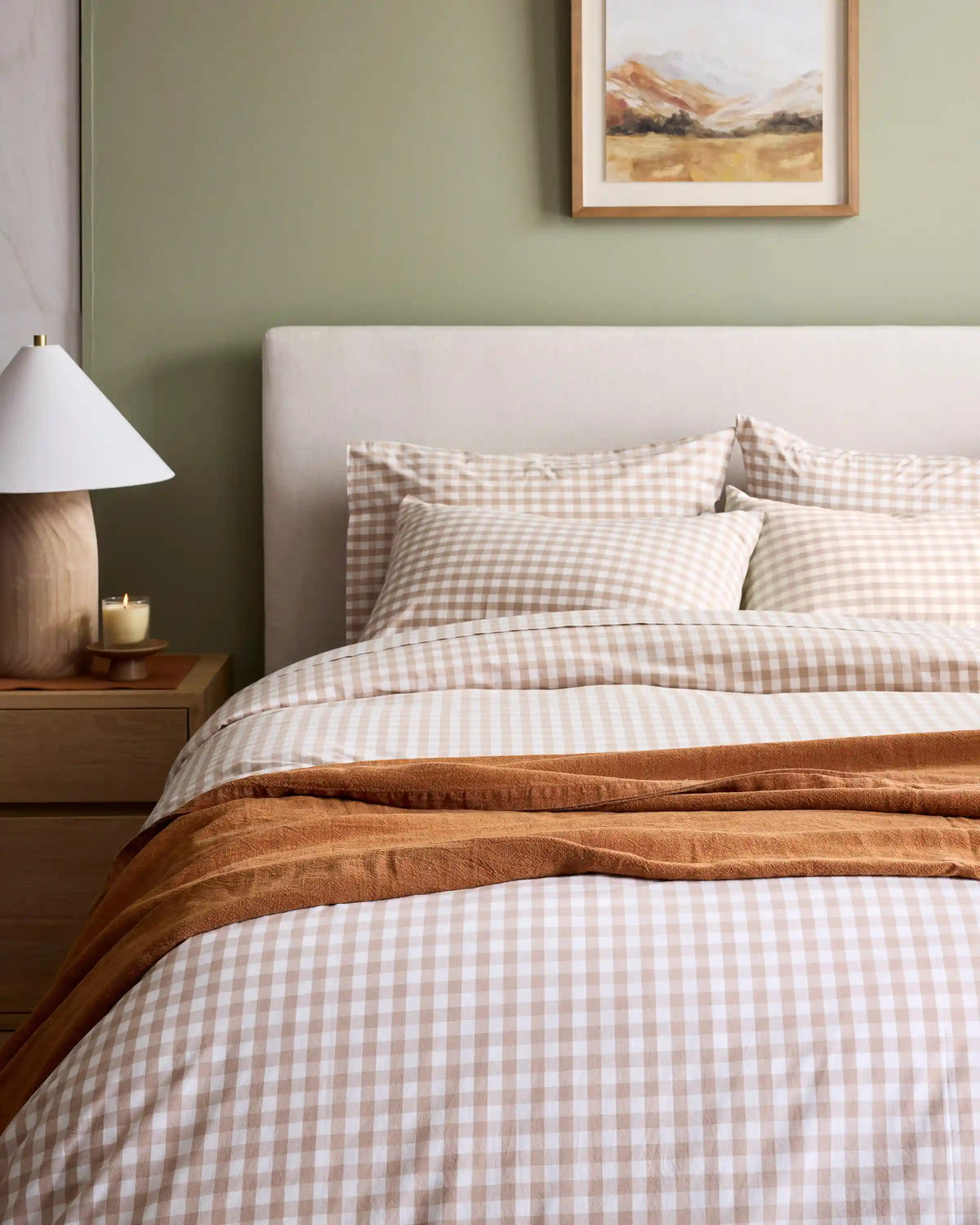 Organic Crisp Percale Gingham Deluxe Bedding Bundle