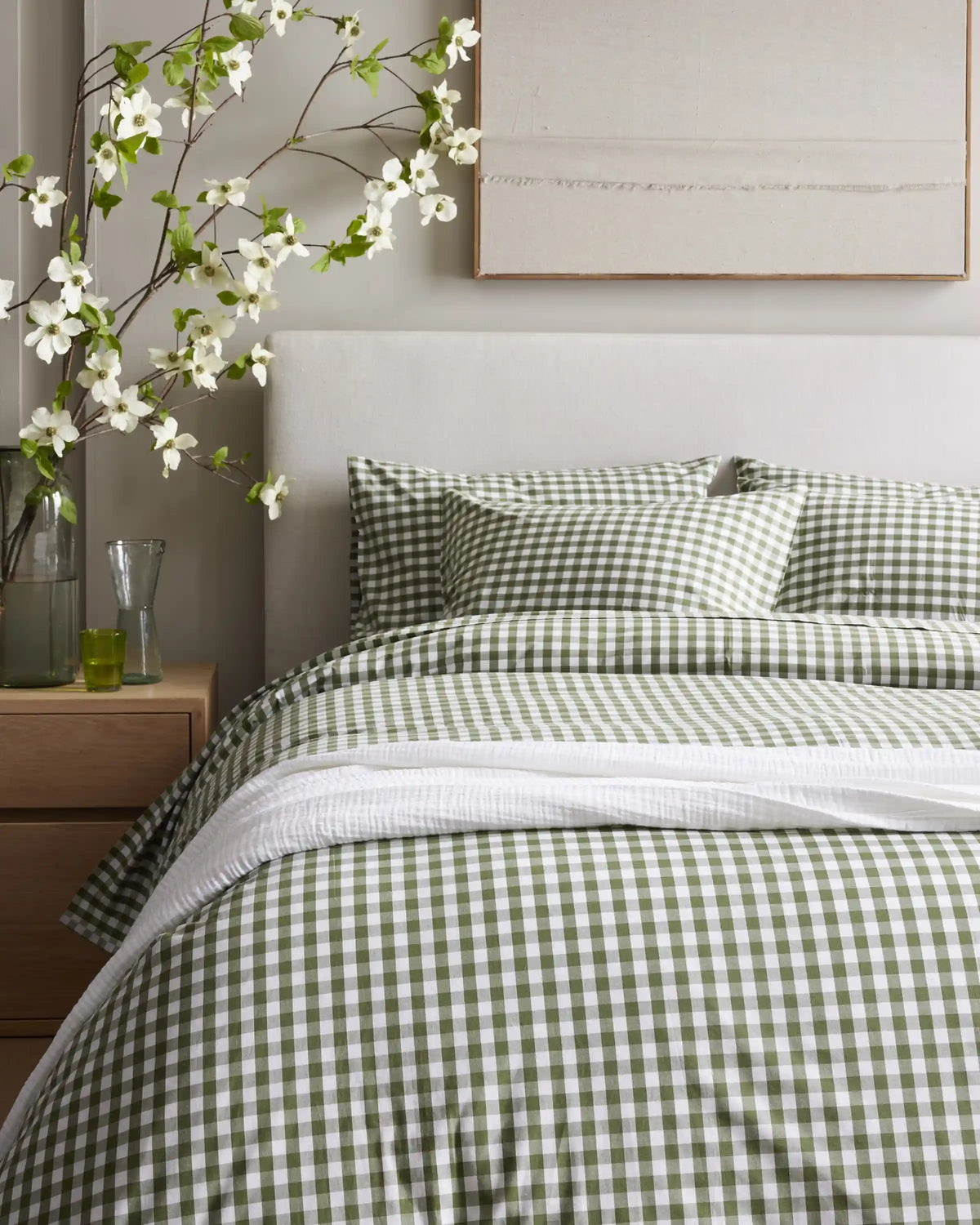 Organic Crisp Percale Gingham Duvet Cover Set