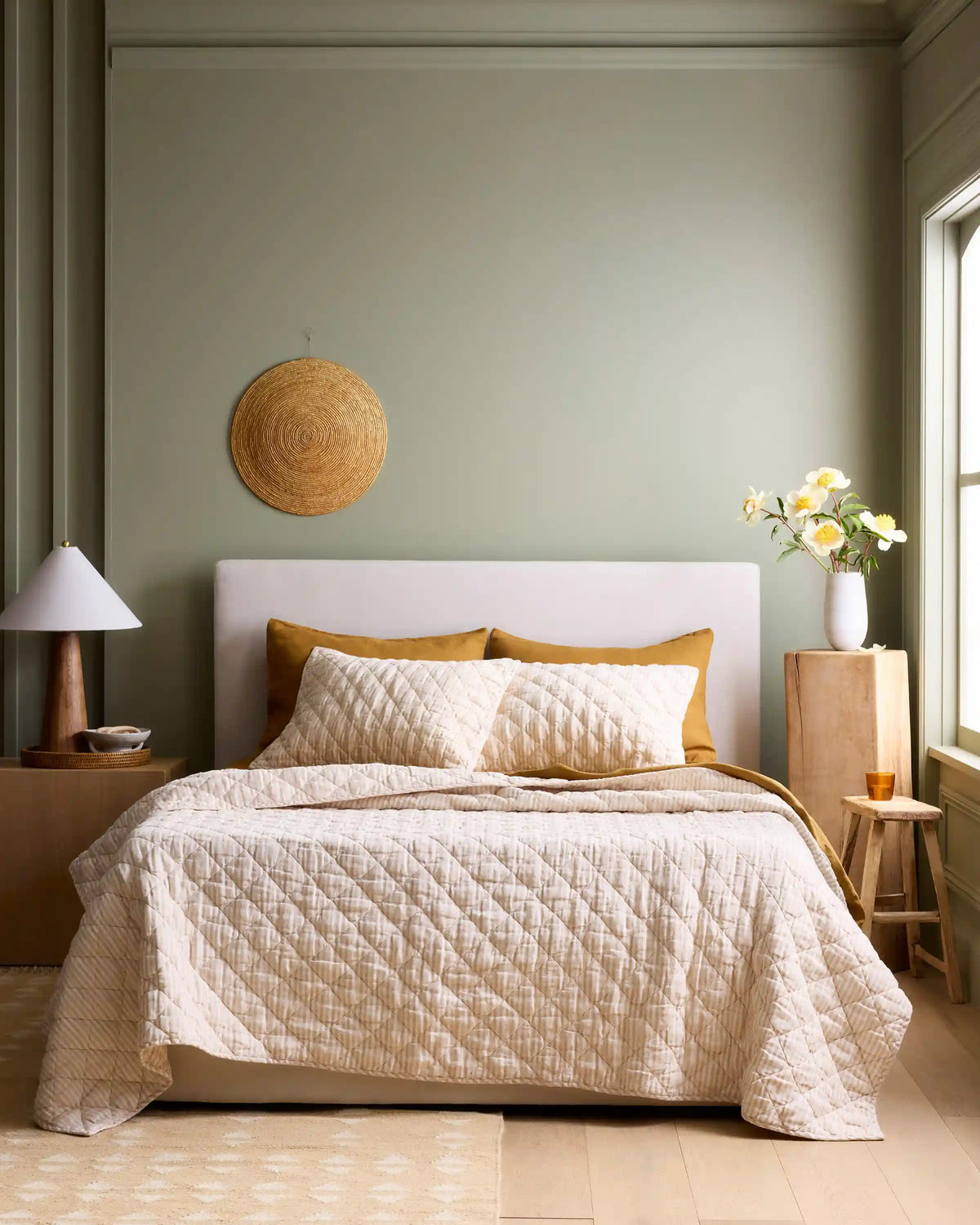 European Linen Stripe Quilted Sham Set