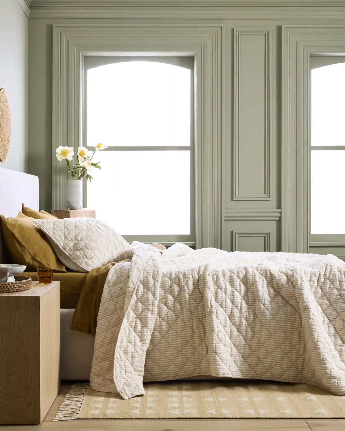 European Linen Stripe Quilt Set