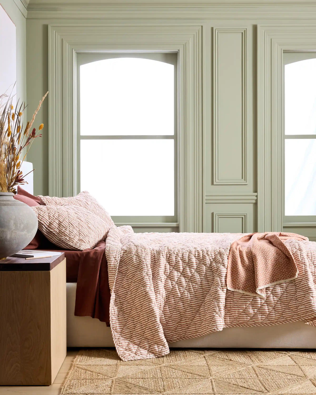 European Linen Stripe Quilted Sham Set