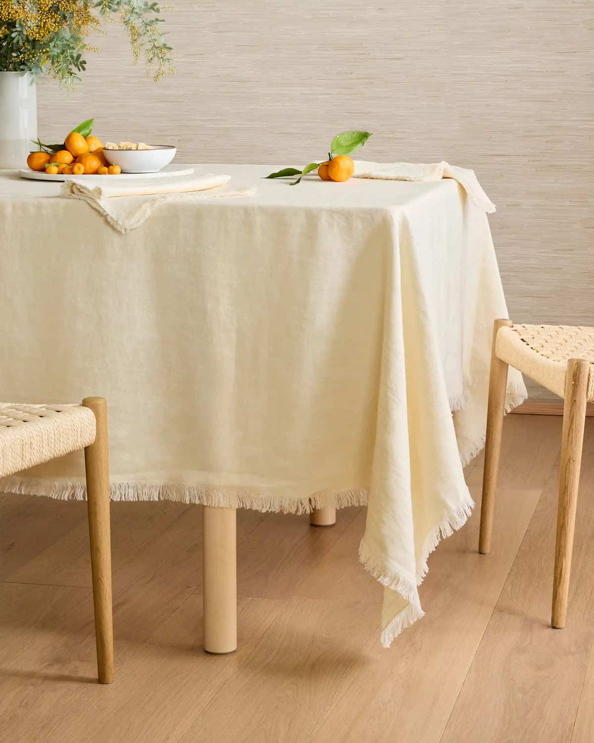 European Linen Fringe Tablecloth