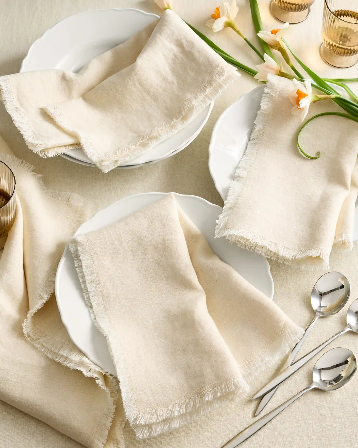 European Linen Fringe Napkins, Set of 12