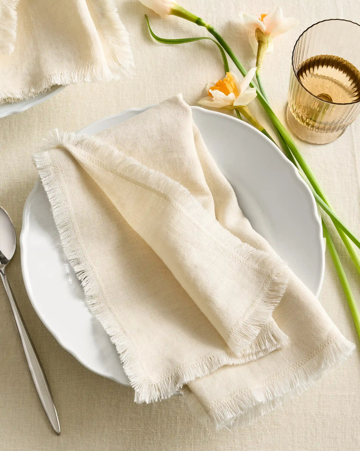 European Linen Fringe Napkins, Set of 8