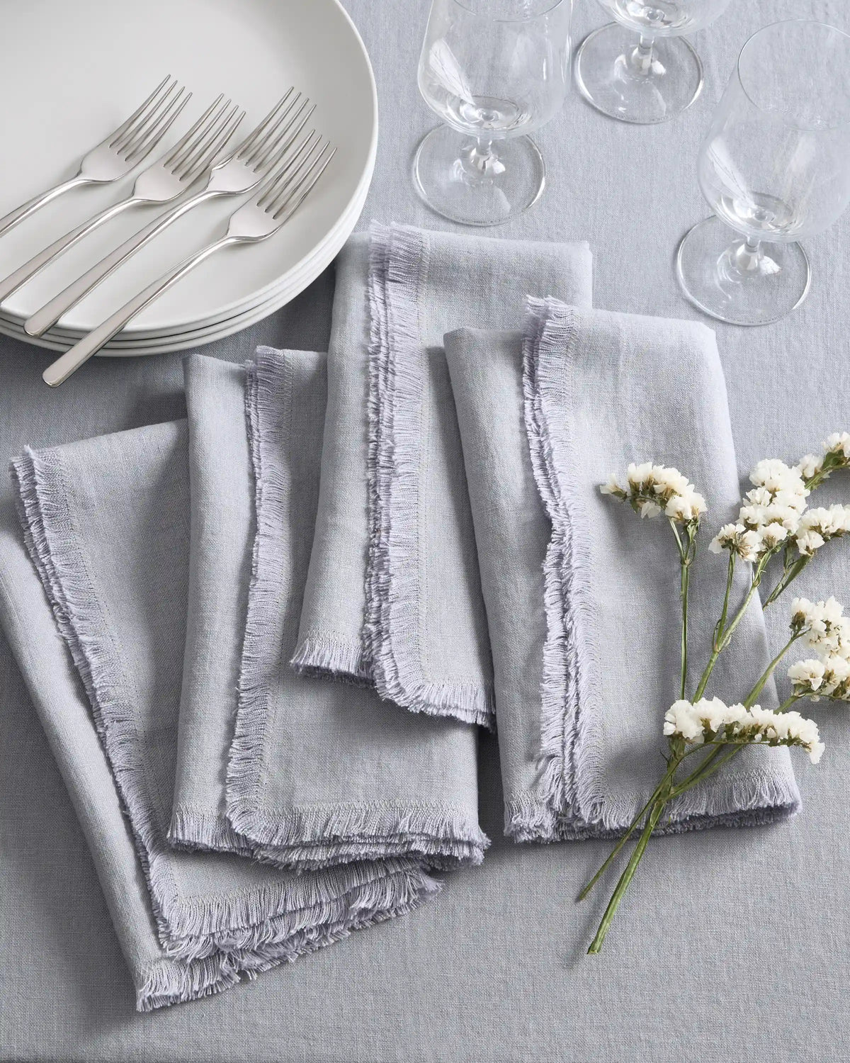 European Linen Fringe Napkins, Set of 12