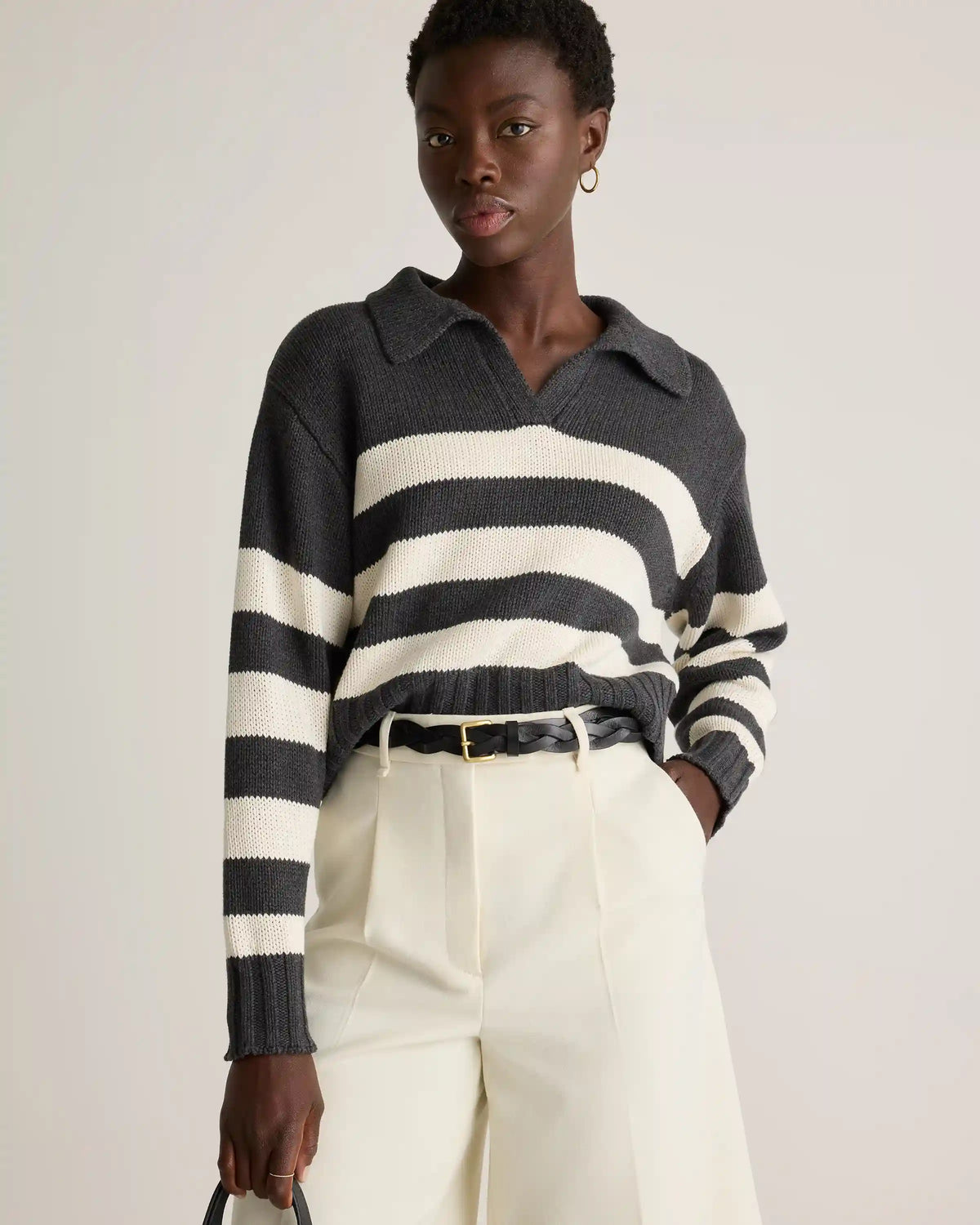 100% Organic Cropped Cotton Polo Sweater