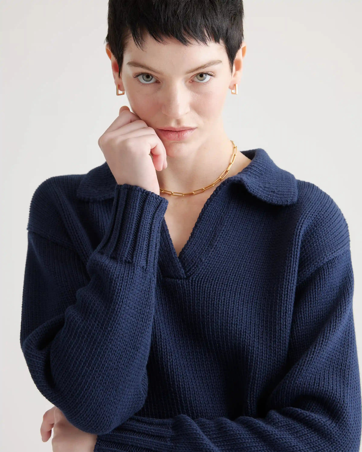 100% Organic Cropped Cotton Polo Sweater