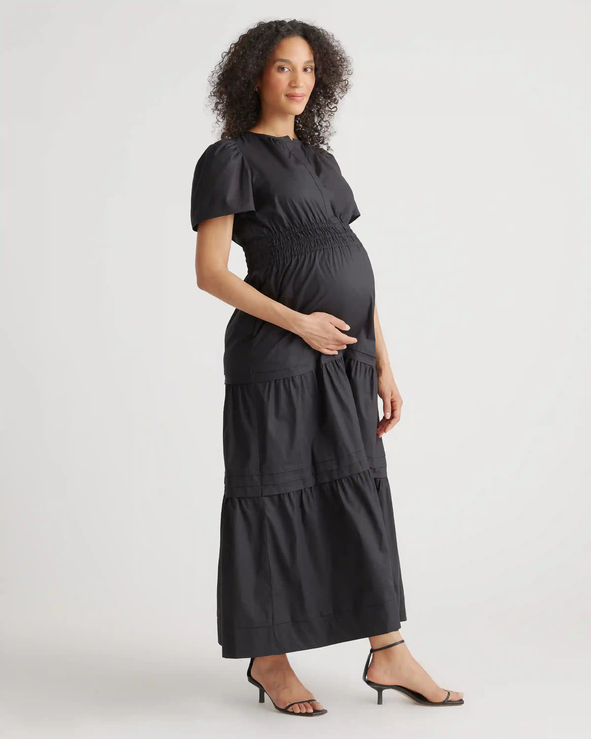 100% Organic Cotton Poplin Maternity Tiered Maxi Dress