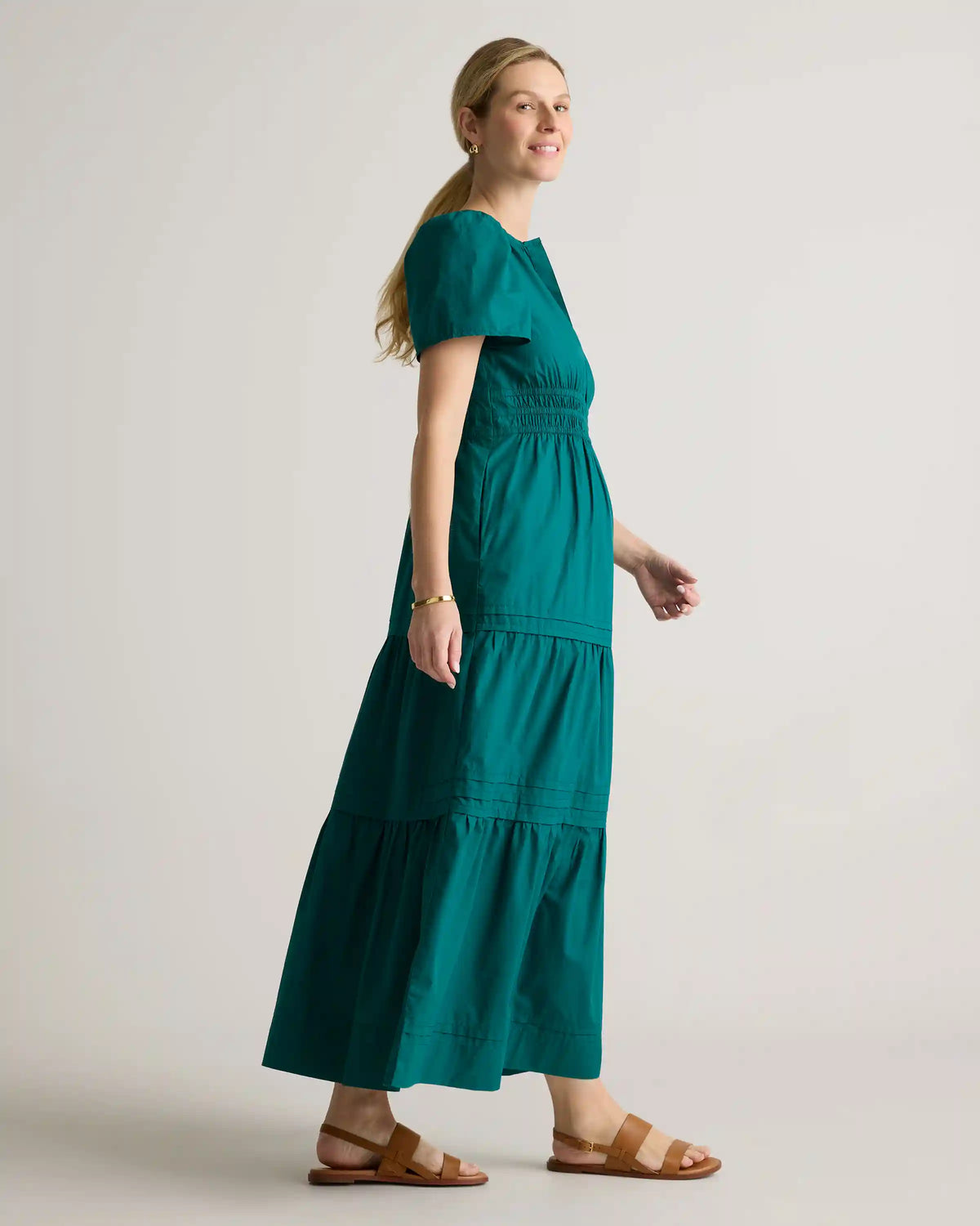 100% Organic Cotton Poplin Maternity Tiered Maxi Dress