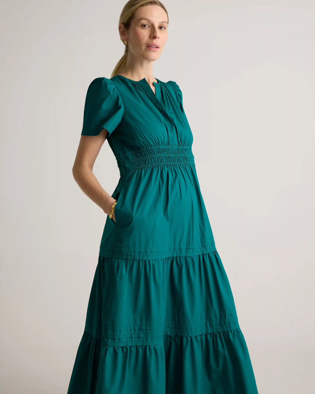 100% Organic Cotton Poplin Maternity Tiered Maxi Dress