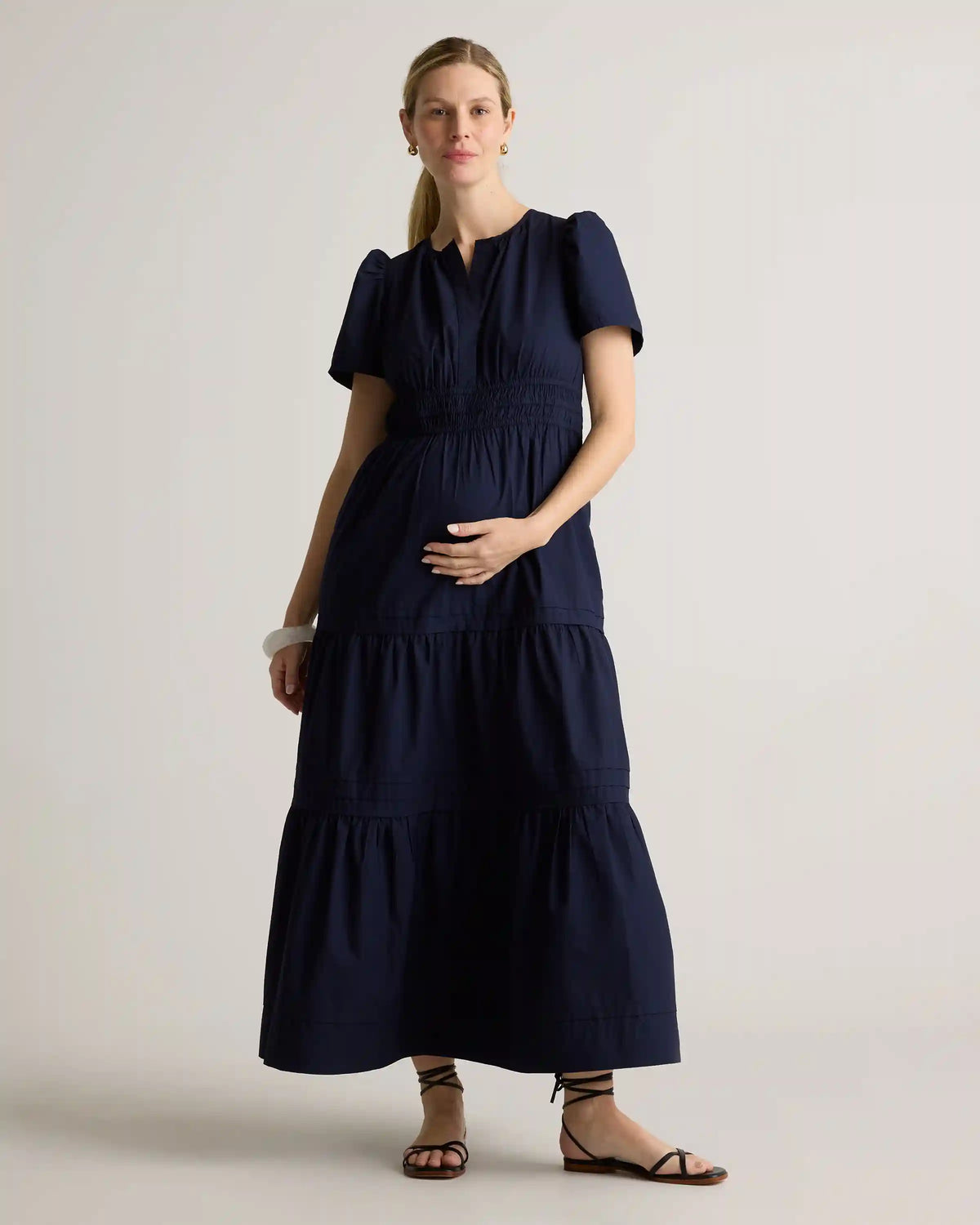 100% Organic Cotton Poplin Maternity Tiered Maxi Dress