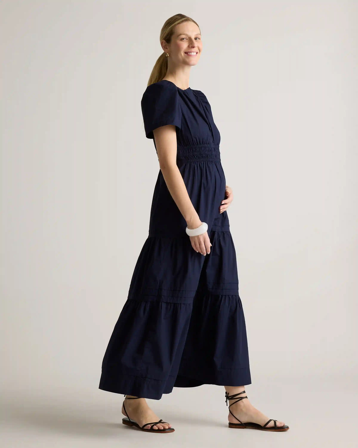 100% Organic Cotton Poplin Maternity Tiered Maxi Dress