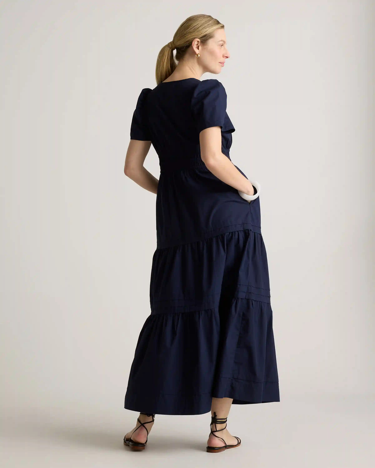 100% Organic Cotton Poplin Maternity Tiered Maxi Dress