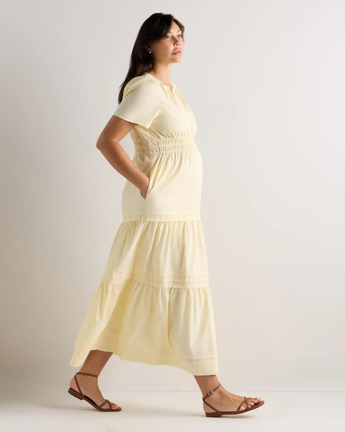 100% Organic Cotton Poplin Maternity Tiered Maxi Dress
