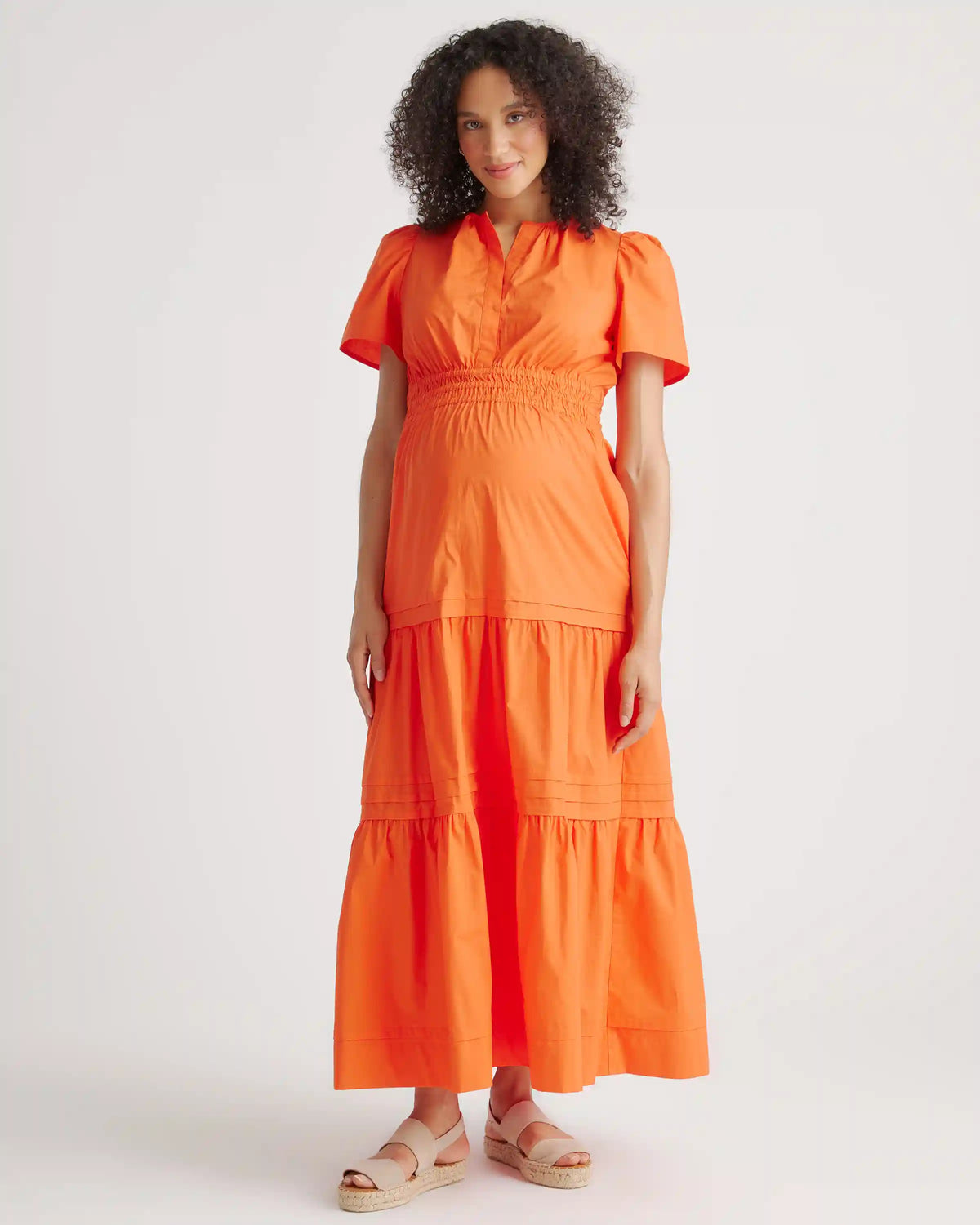 100% Organic Cotton Poplin Maternity Tiered Maxi Dress