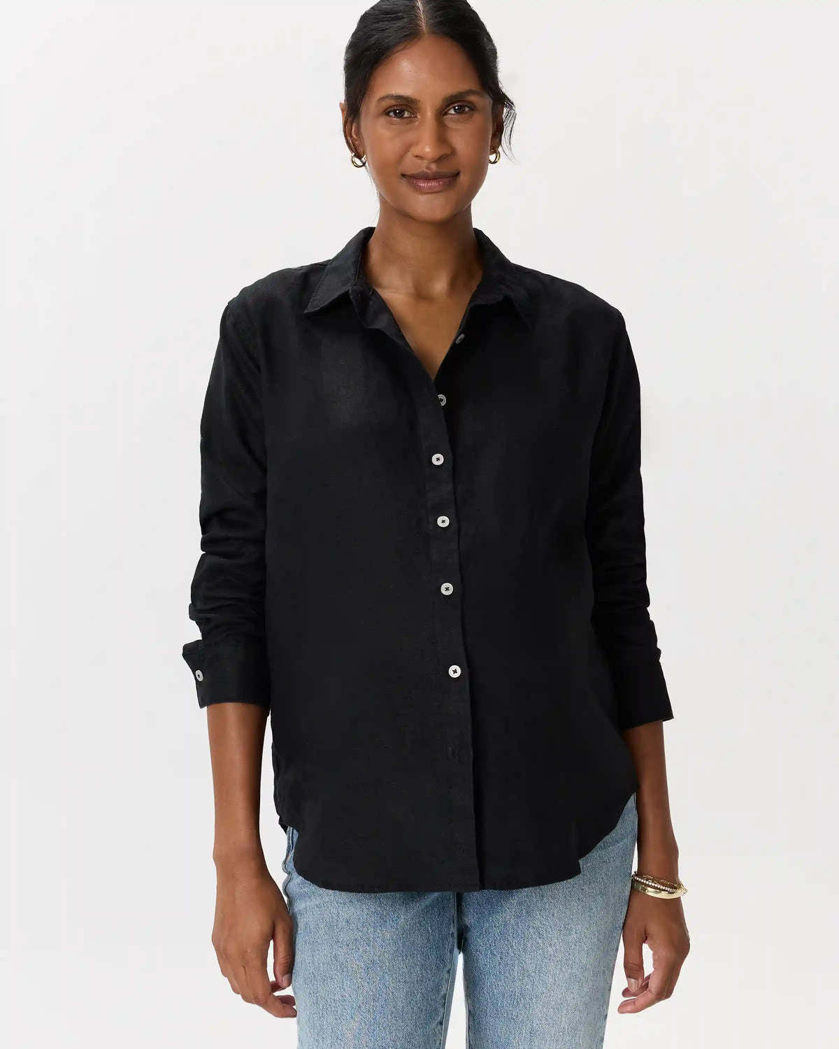 100% European Linen Maternity Long Sleeve Shirt