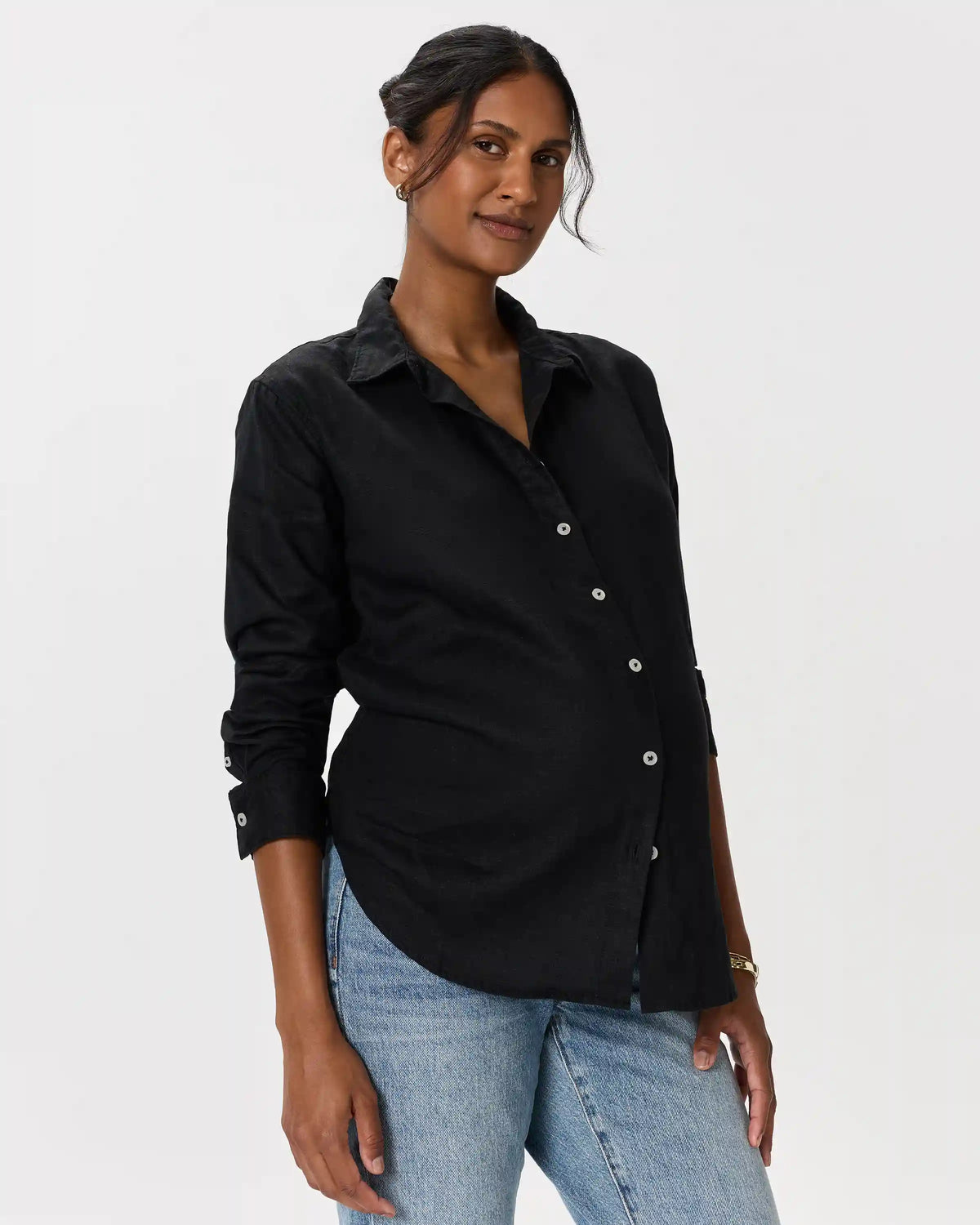 100% European Linen Maternity Long Sleeve Shirt