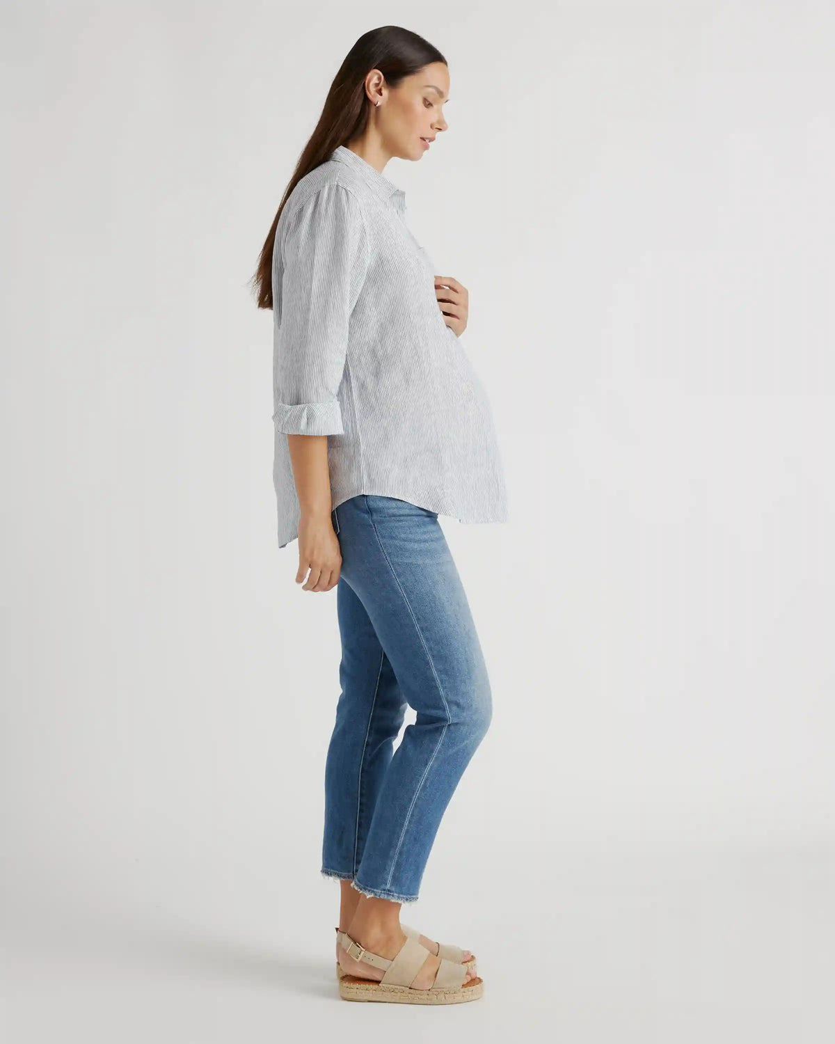 100% European Linen Maternity Long Sleeve Shirt