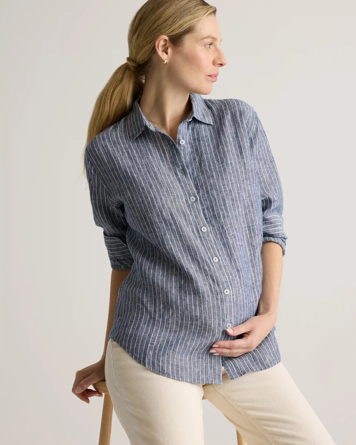 100% European Linen Maternity Long Sleeve Shirt