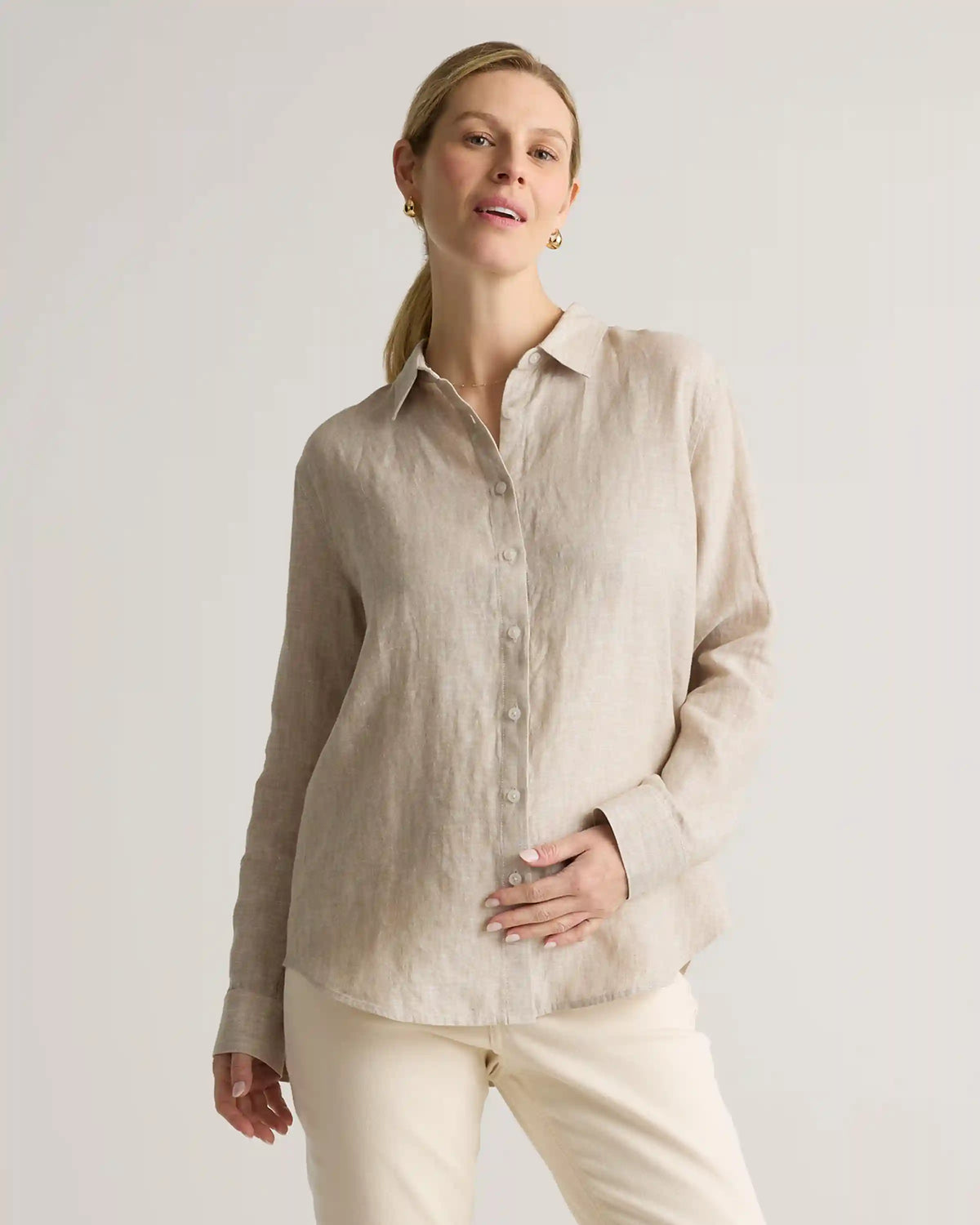 100% European Linen Maternity Long Sleeve Shirt