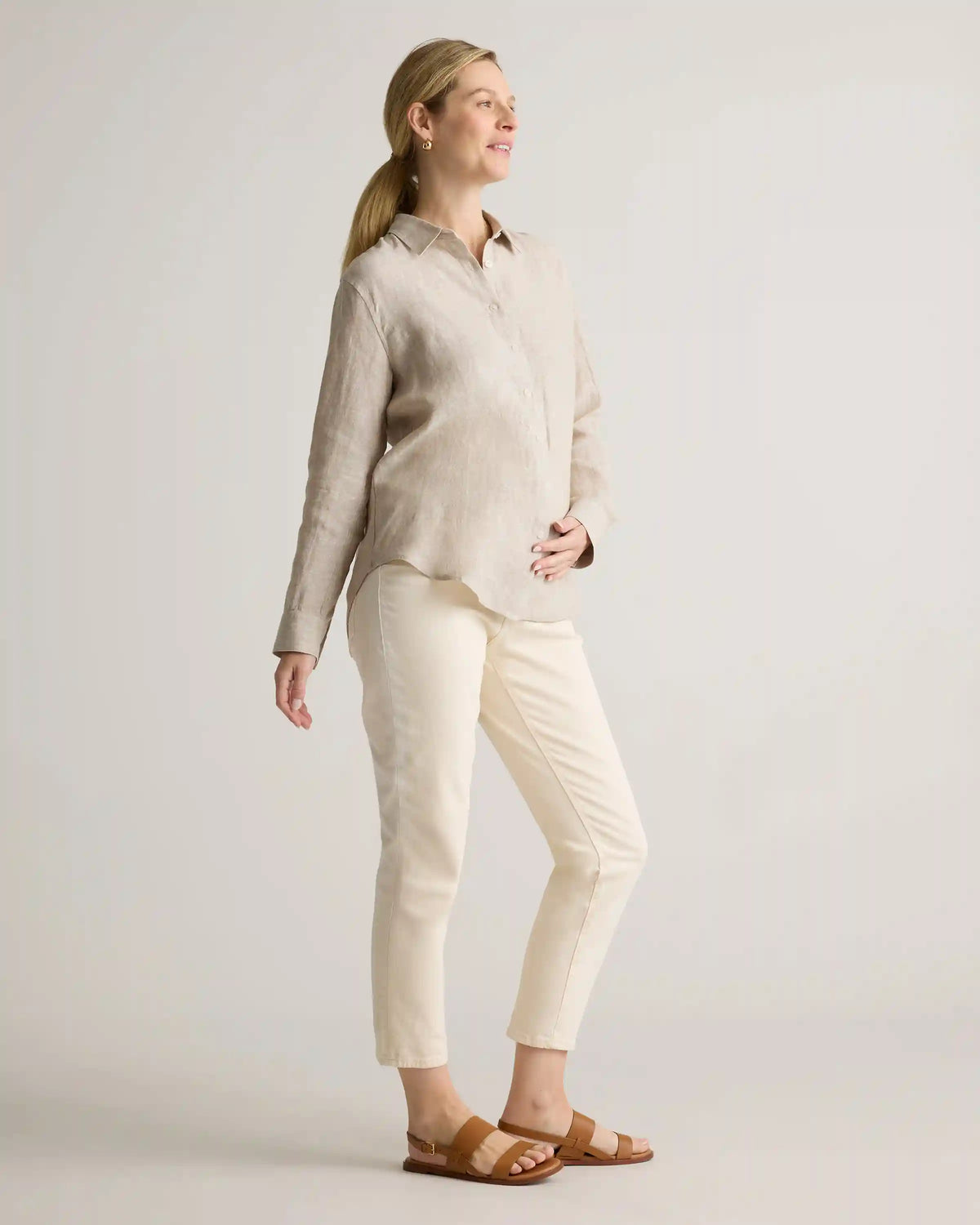 100% European Linen Maternity Long Sleeve Shirt