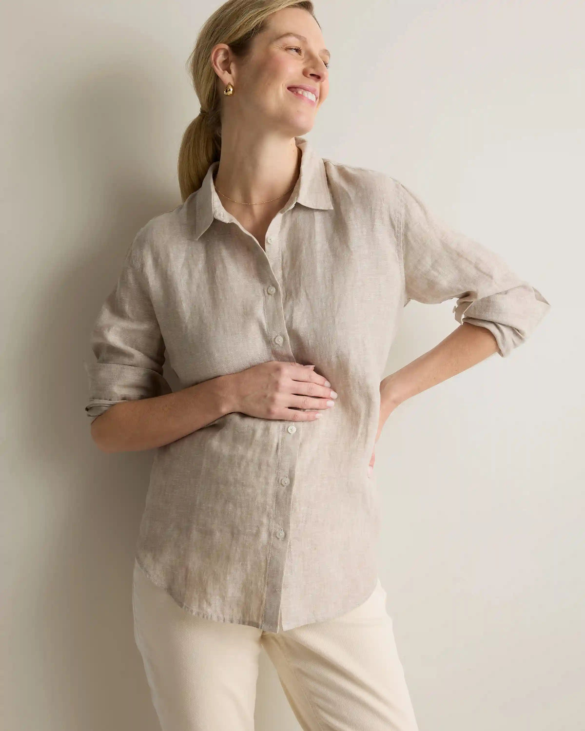 100% European Linen Maternity Long Sleeve Shirt