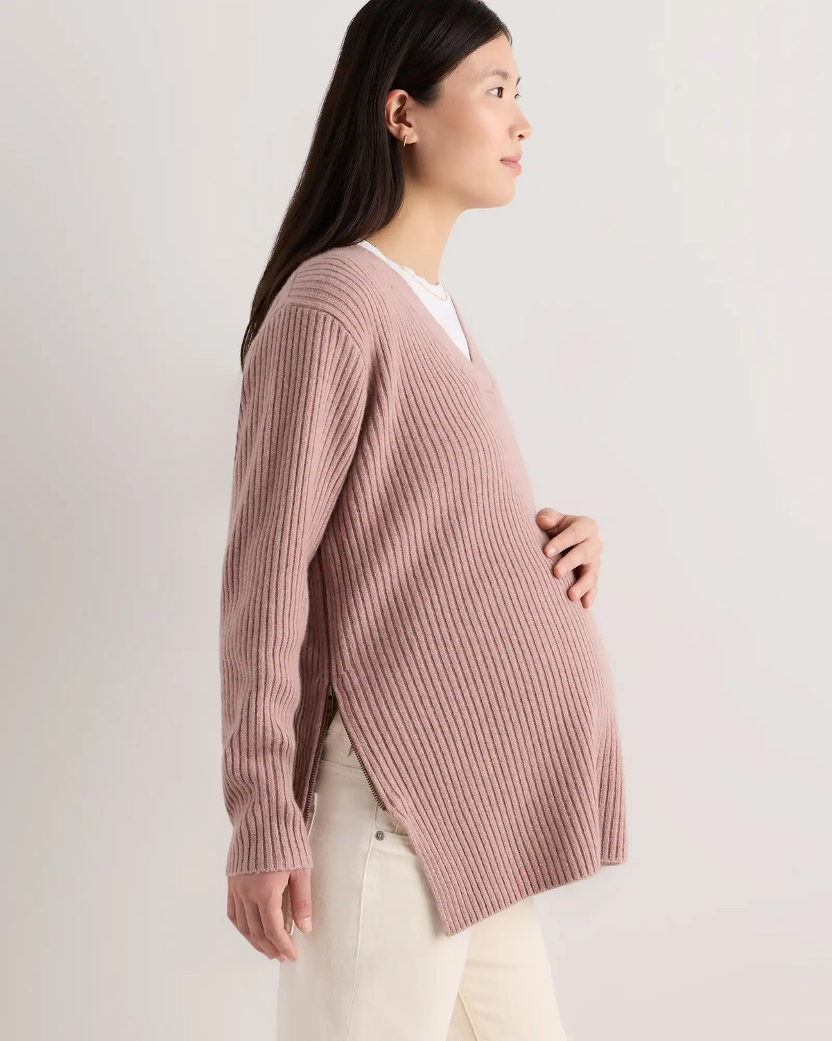 Mongolian Cashmere Ribbed Side Zip Maternity Sweater
