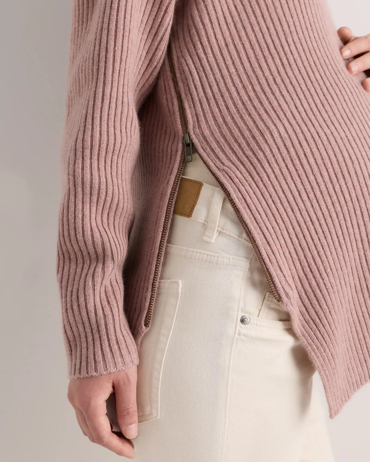 Mongolian Cashmere Ribbed Side Zip Maternity Sweater