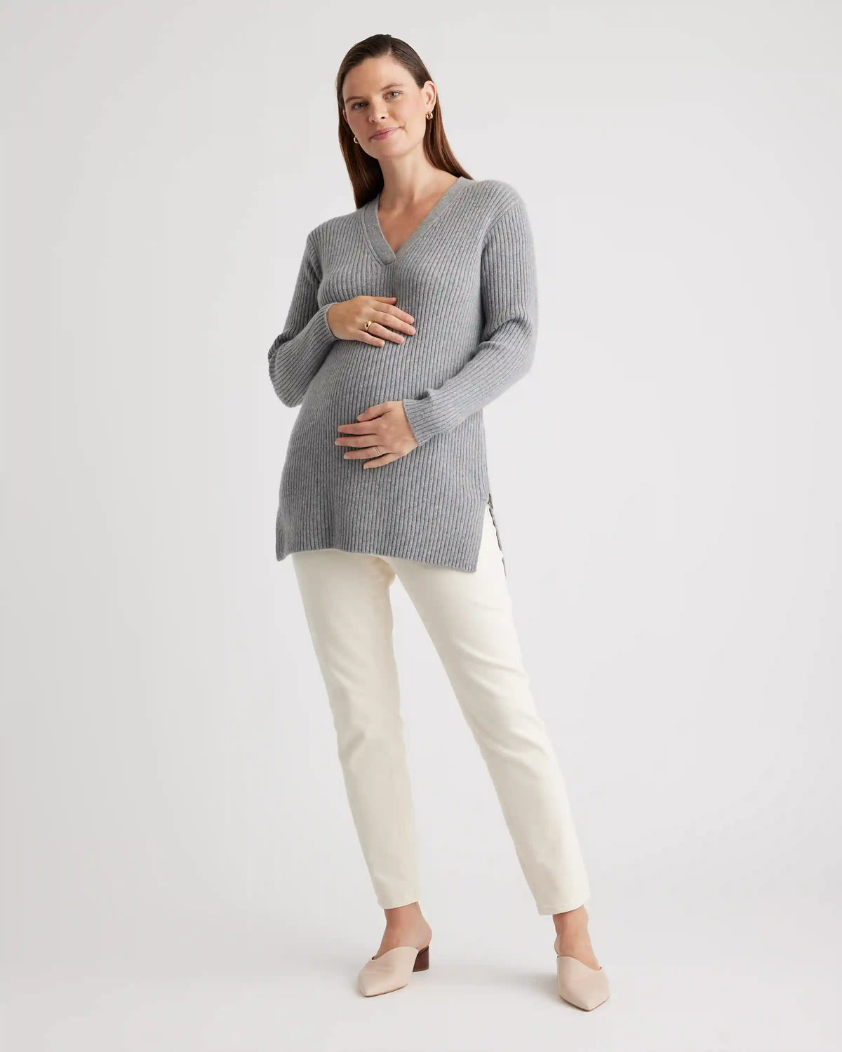 Mongolian Cashmere Ribbed Side Zip Maternity Sweater