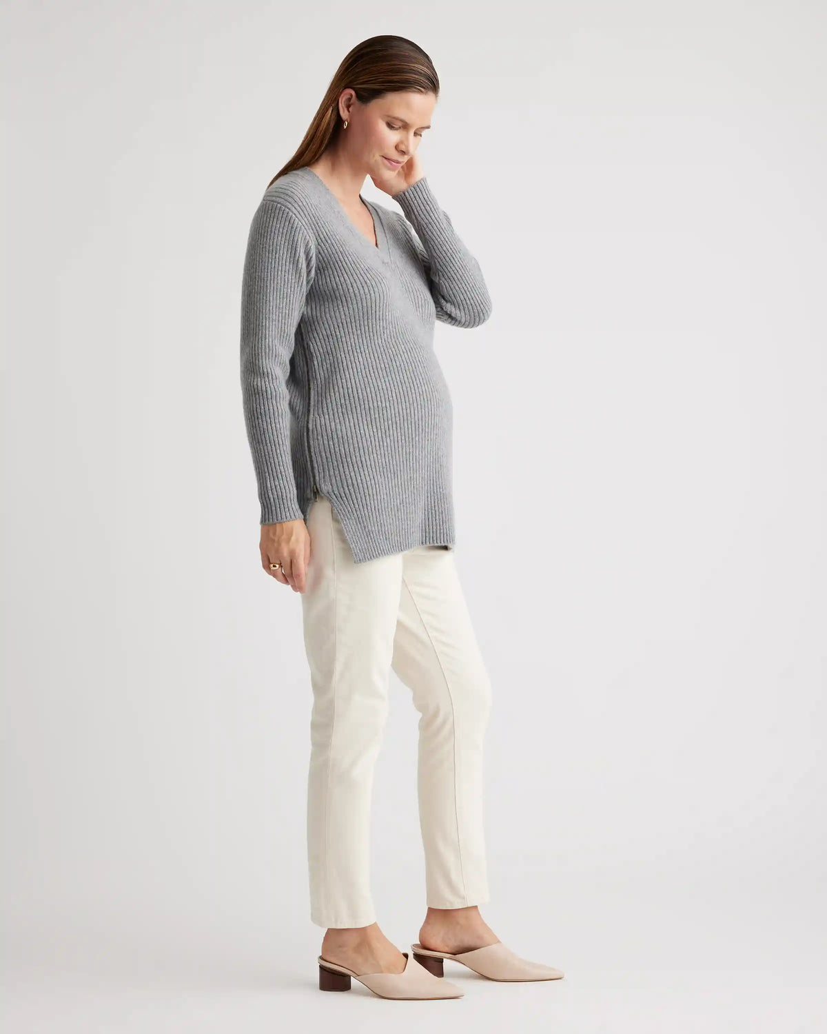 Mongolian Cashmere Ribbed Side Zip Maternity Sweater