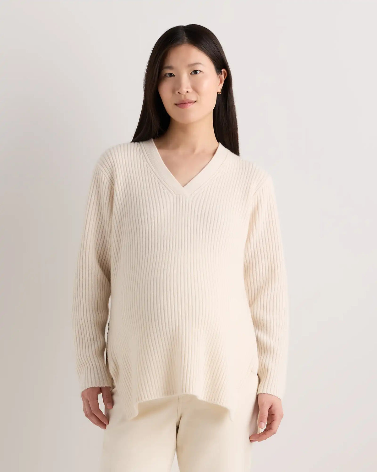 Mongolian Cashmere Ribbed Side Zip Maternity Sweater