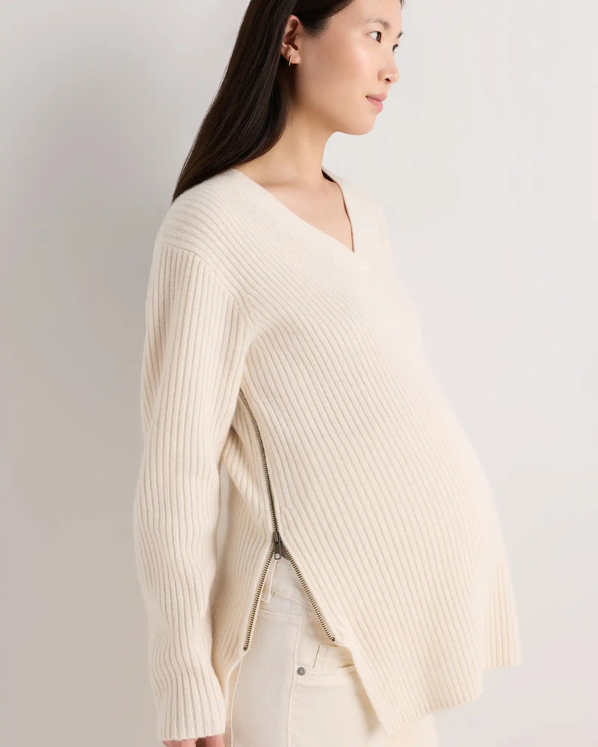 Mongolian Cashmere Ribbed Side Zip Maternity Sweater