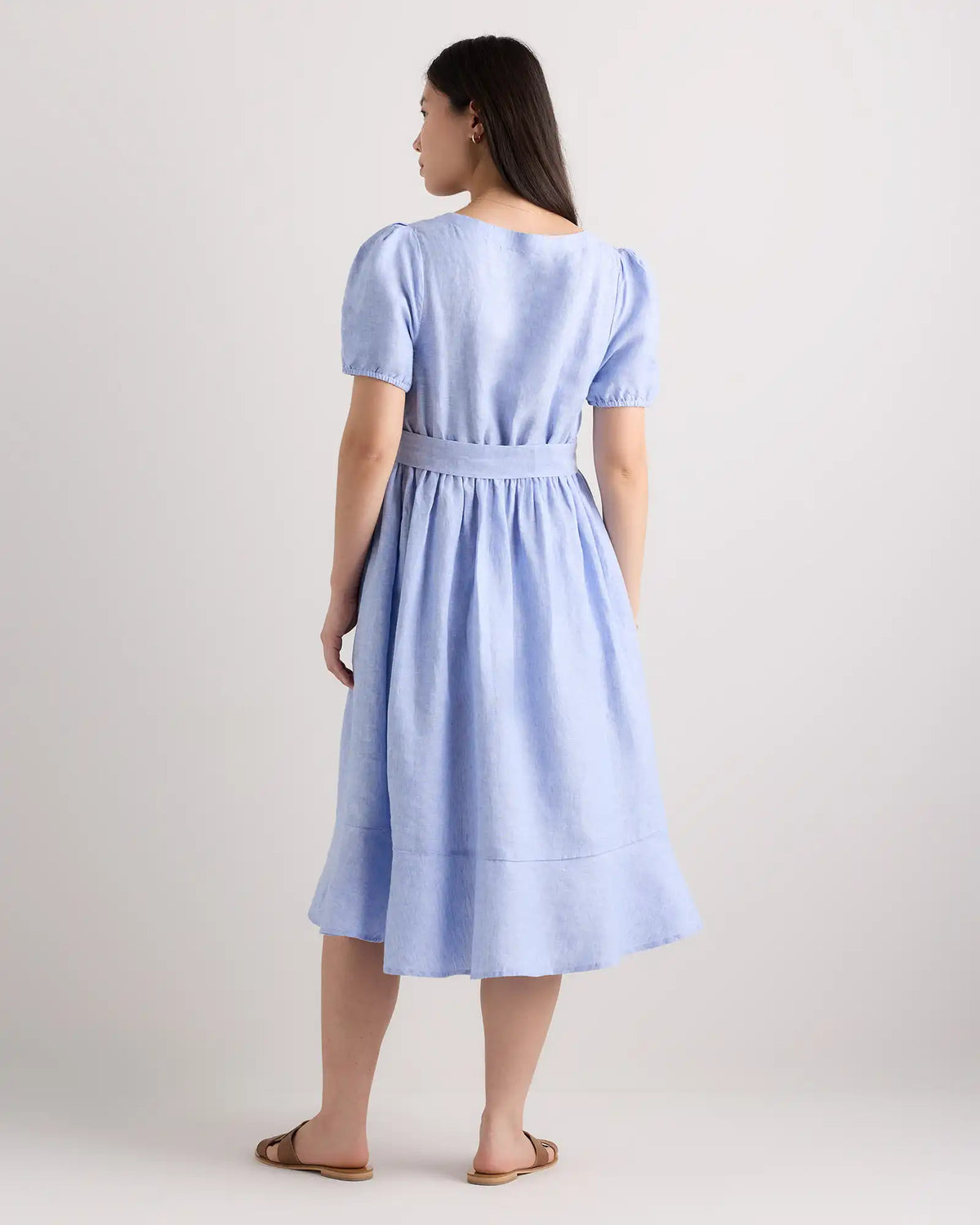 100% European Linen Maternity Short Sleeve Midi Dress