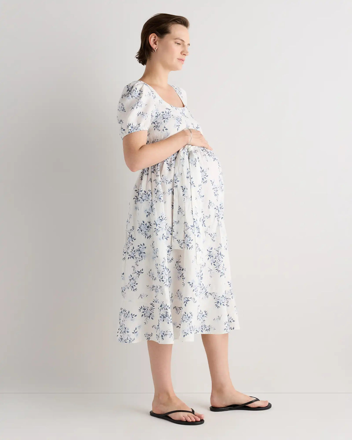 100% European Linen Maternity Short Sleeve Midi Dress