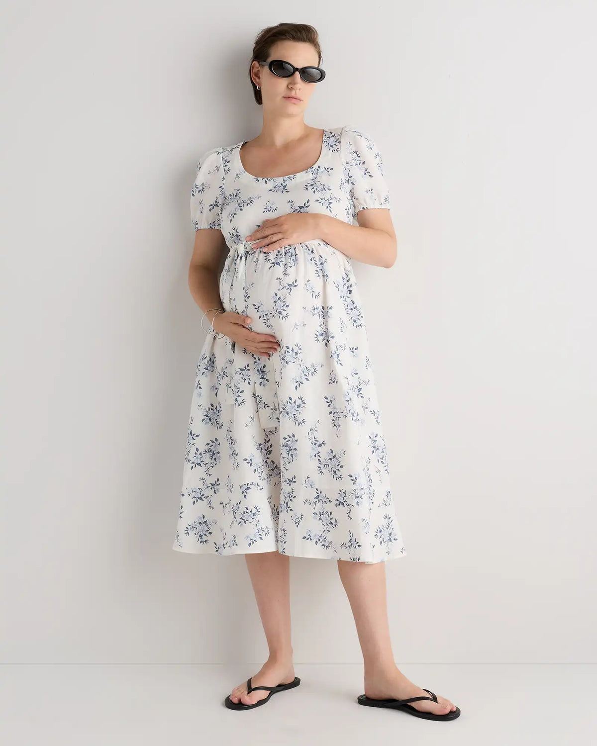 100% European Linen Maternity Short Sleeve Midi Dress