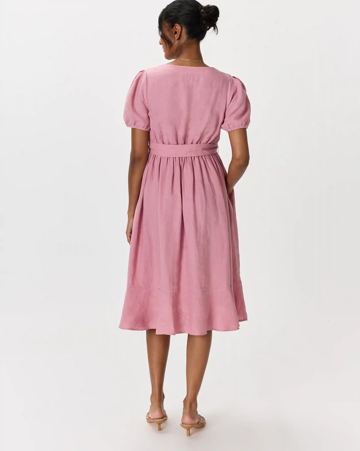 100% European Linen Maternity Short Sleeve Midi Dress