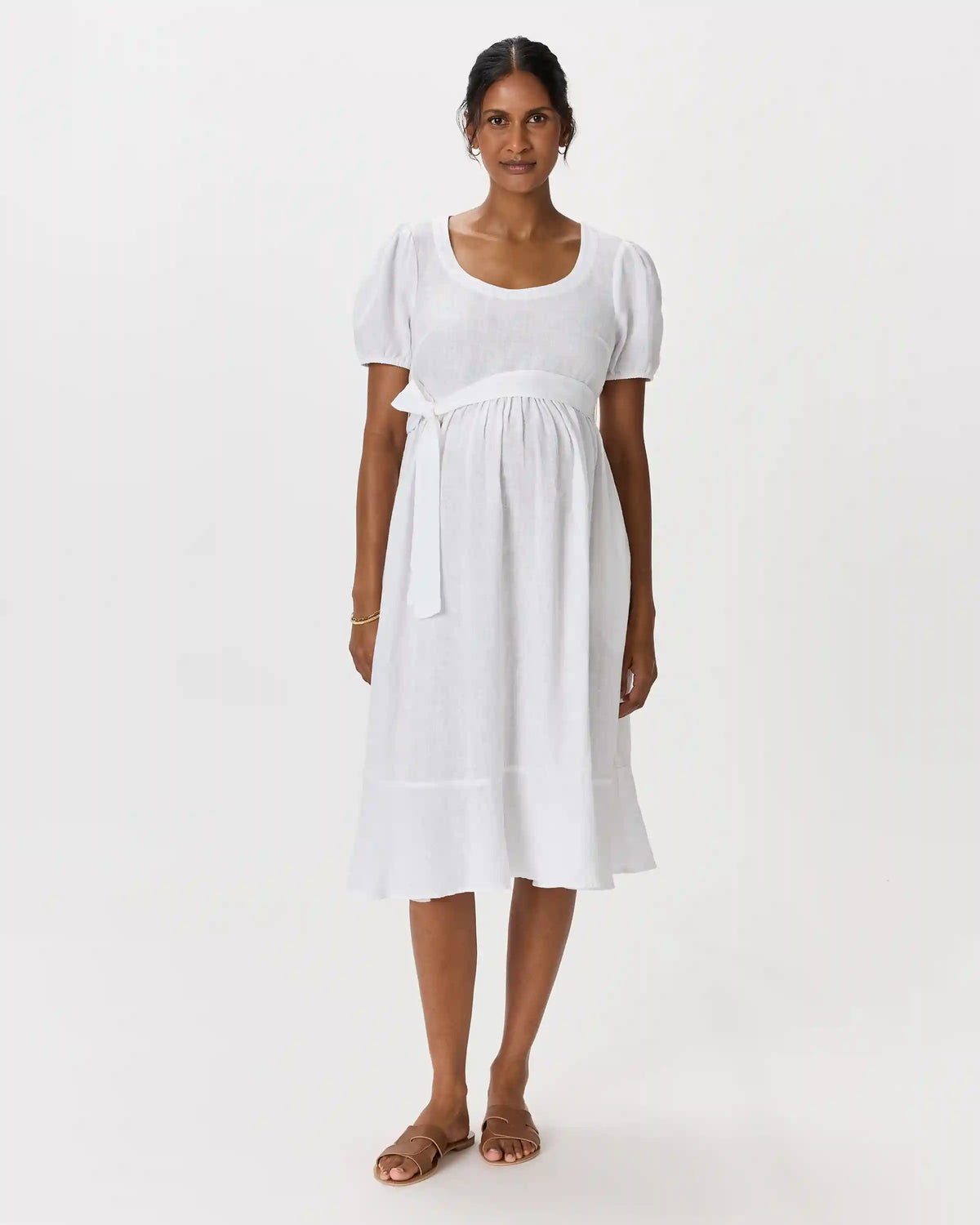 100% European Linen Maternity Short Sleeve Midi Dress