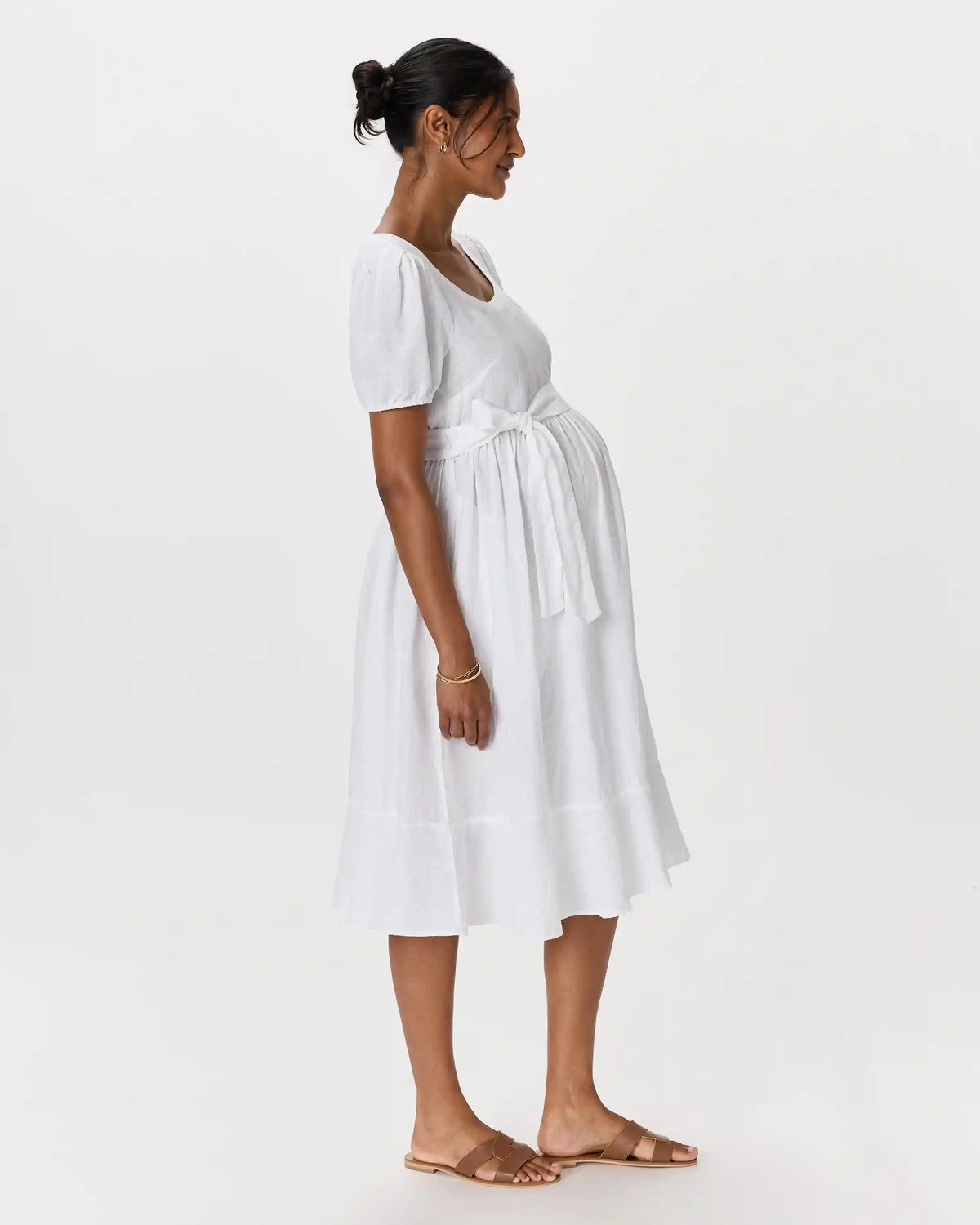100% European Linen Maternity Short Sleeve Midi Dress