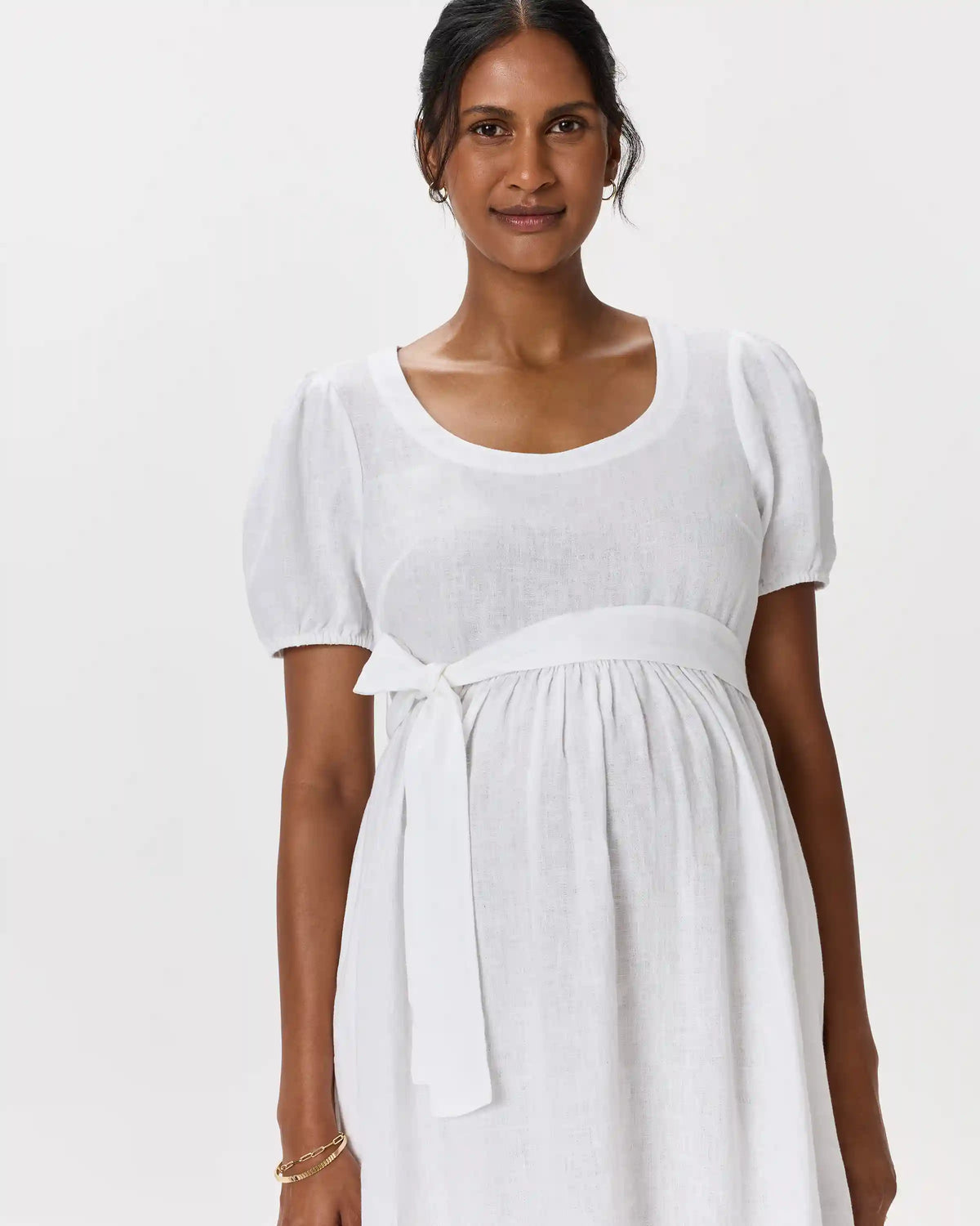 100% European Linen Maternity Short Sleeve Midi Dress