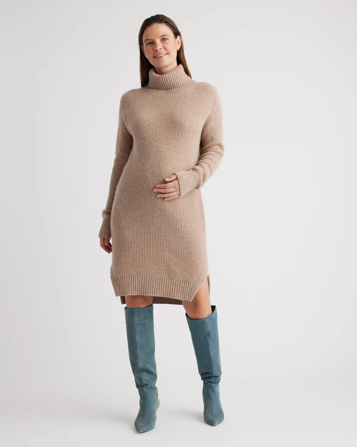 Mongolian Cashmere Fisherman Maternity Sweater Dress