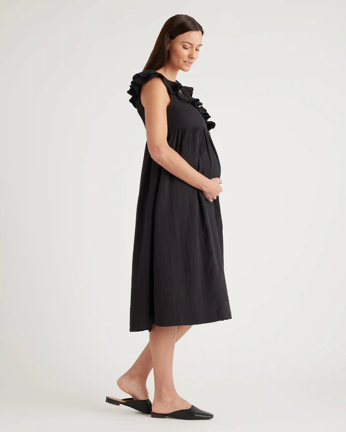 Organic Cotton Gauze Maternity Ruffle Front Dress
