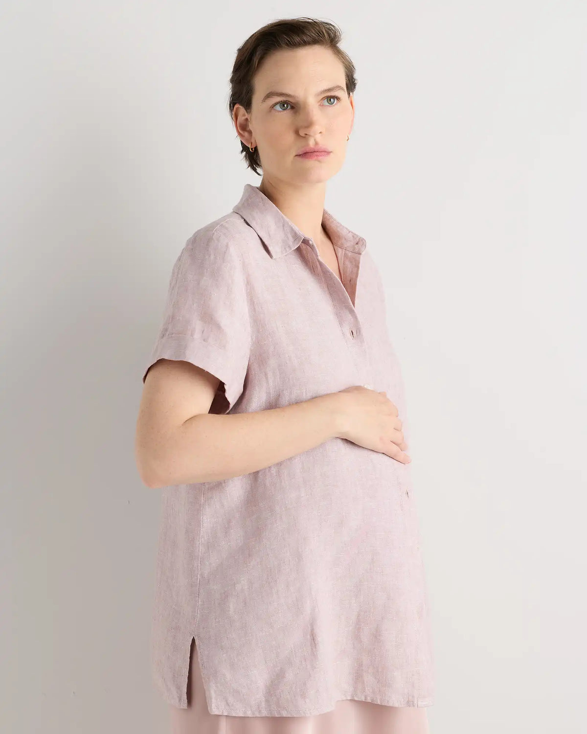 100% European Linen Maternity Camp Shirt