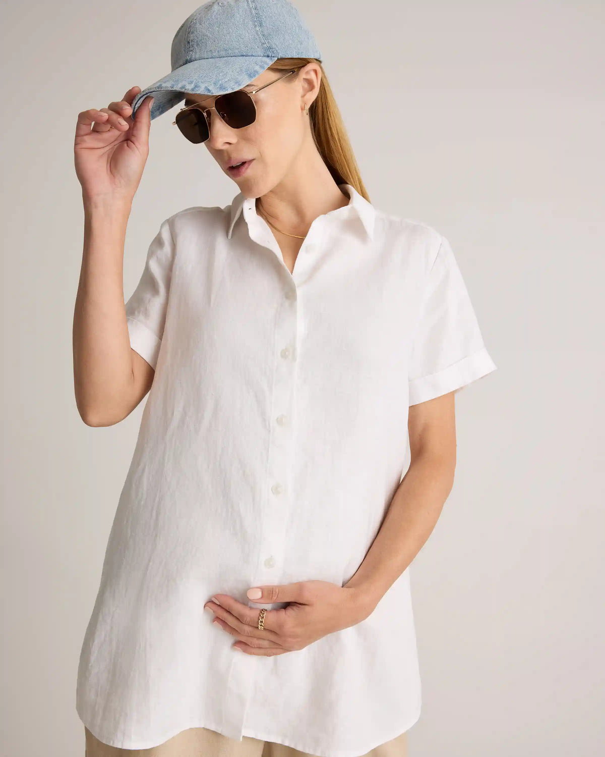 100% European Linen Maternity Camp Shirt