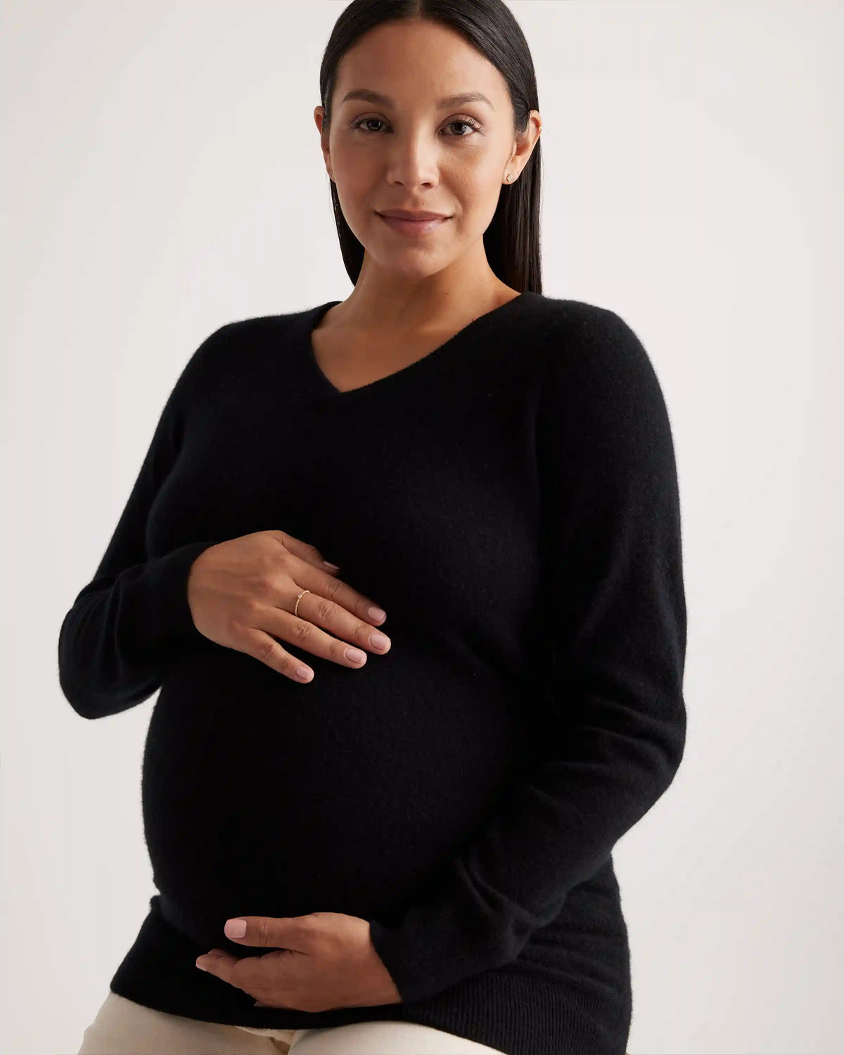 Mongolian Cashmere V-Neck Maternity Sweater