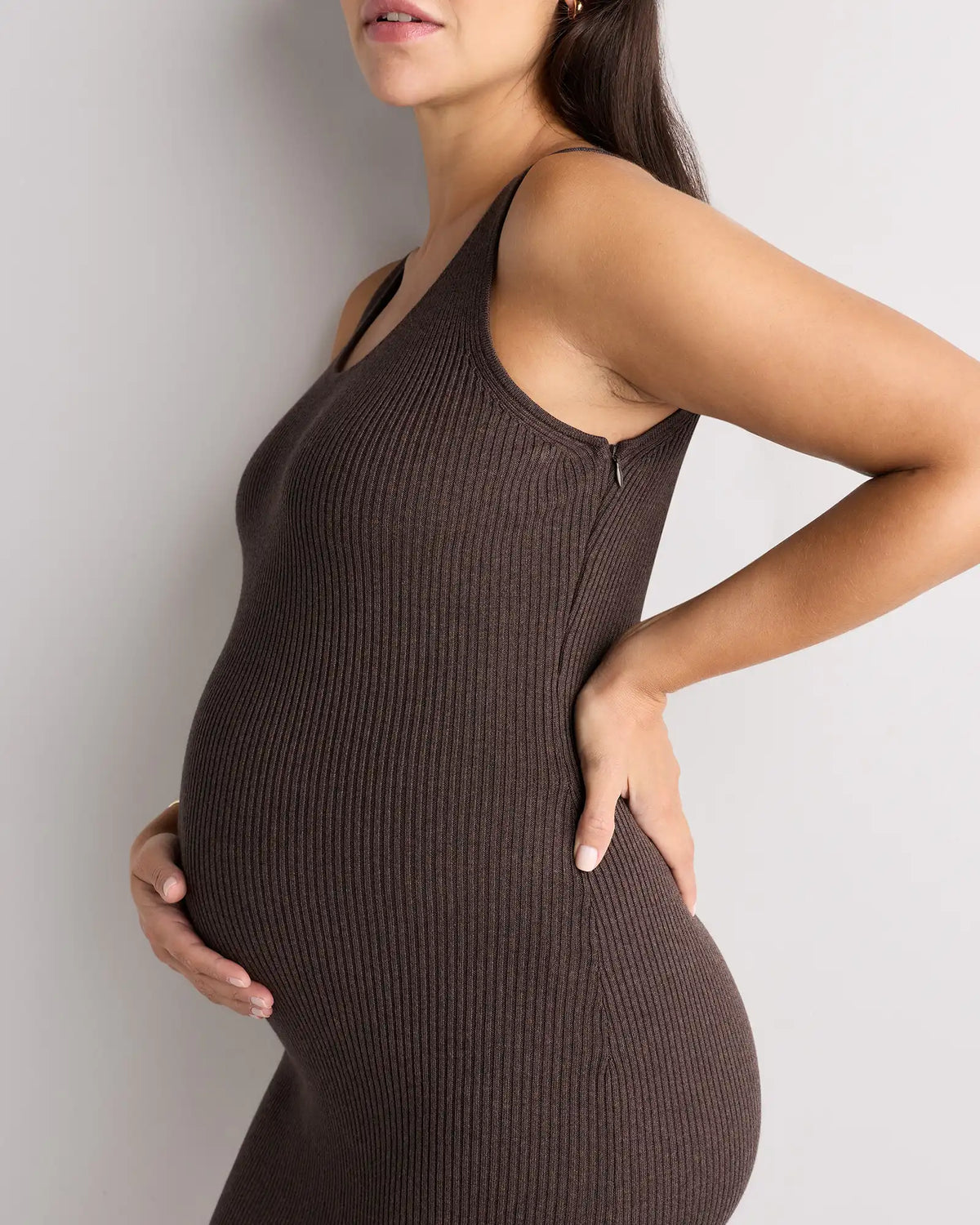 Lightweight Cotton Cashmere Maternity Fitted Midi Dress