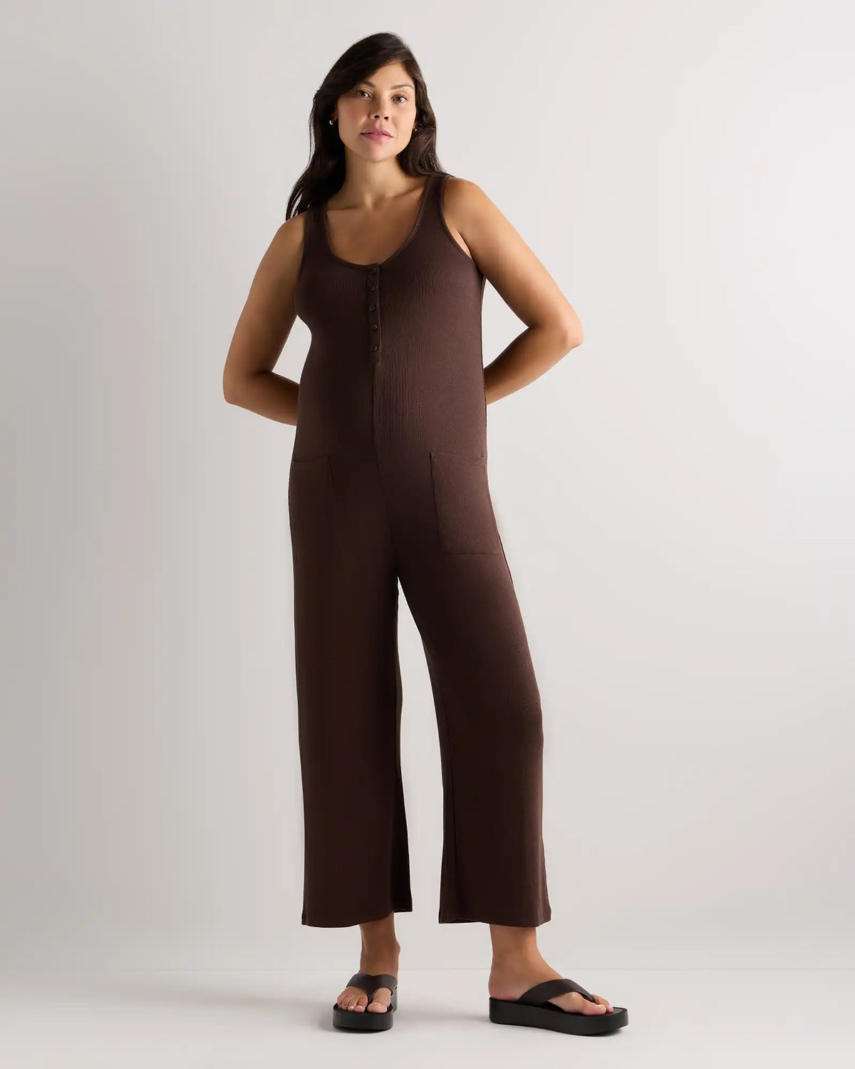 Bamboo Rib Maternity Button Front Jumpsuit
